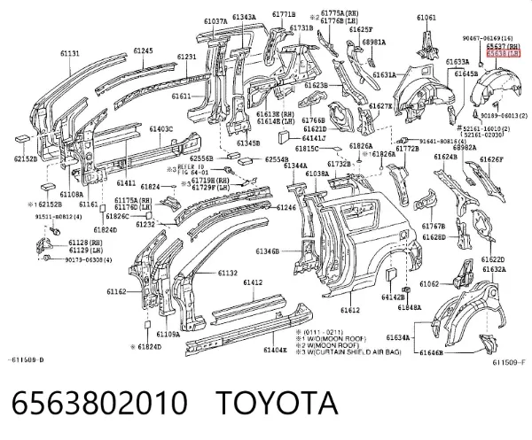 Підкрилок заднього крила, лівий 6563802010 Toyota