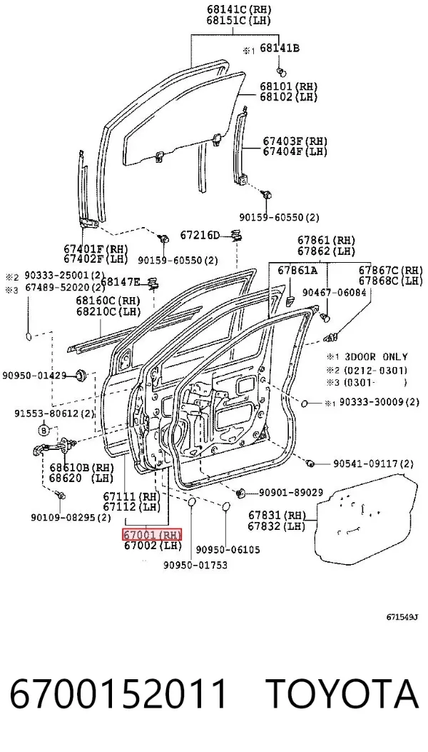 Двері праві передні 6700152011 Toyota
