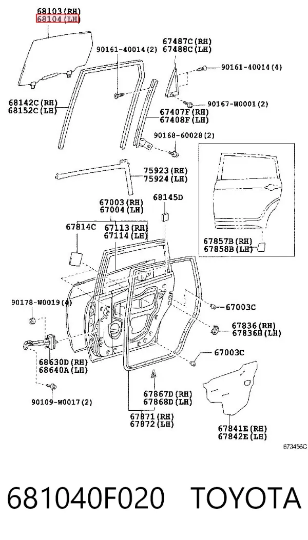 Скло задньої двері лівої 681040F020 Toyota