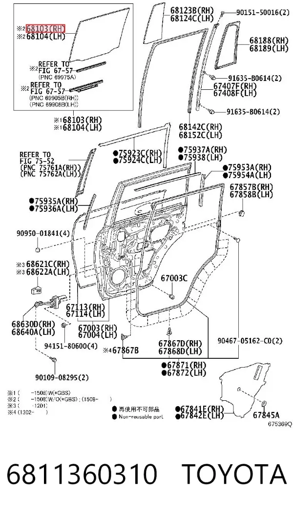 Скло задньої двері правої 6811360310 Toyota