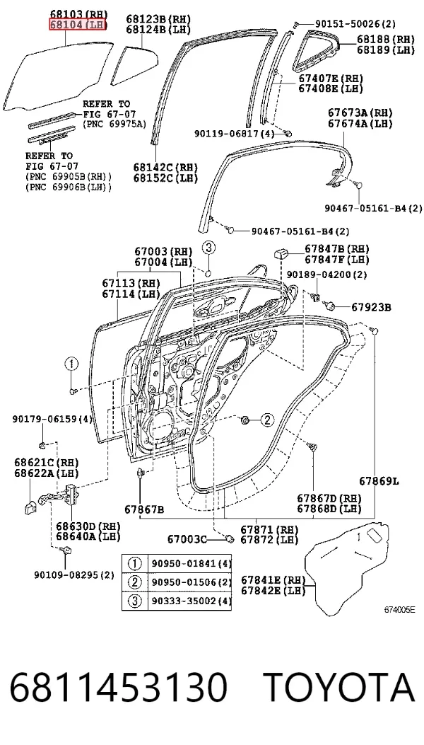 Скло задньої двері лівої 6811453130 Toyota