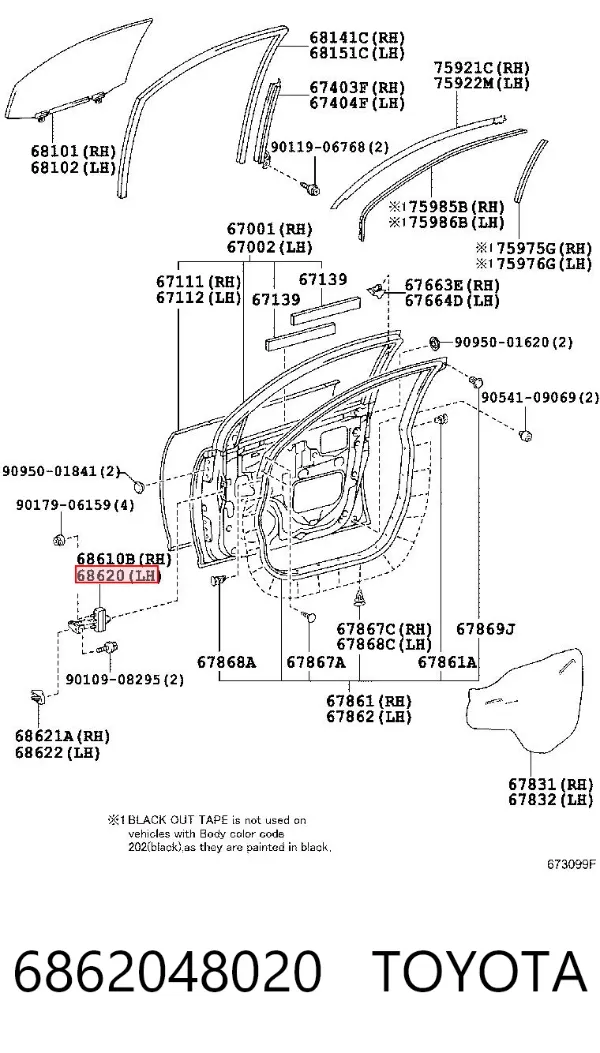 Обмежувач відкриття дверей, передній лівий 6862048020 Toyota