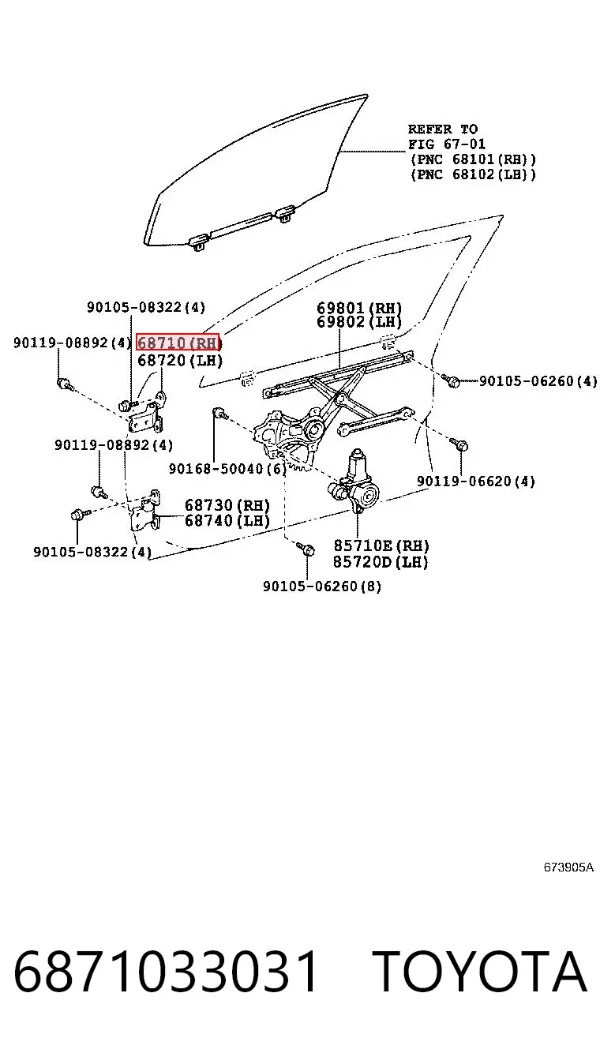Петля передніх дверей, правої 6871033031 Toyota