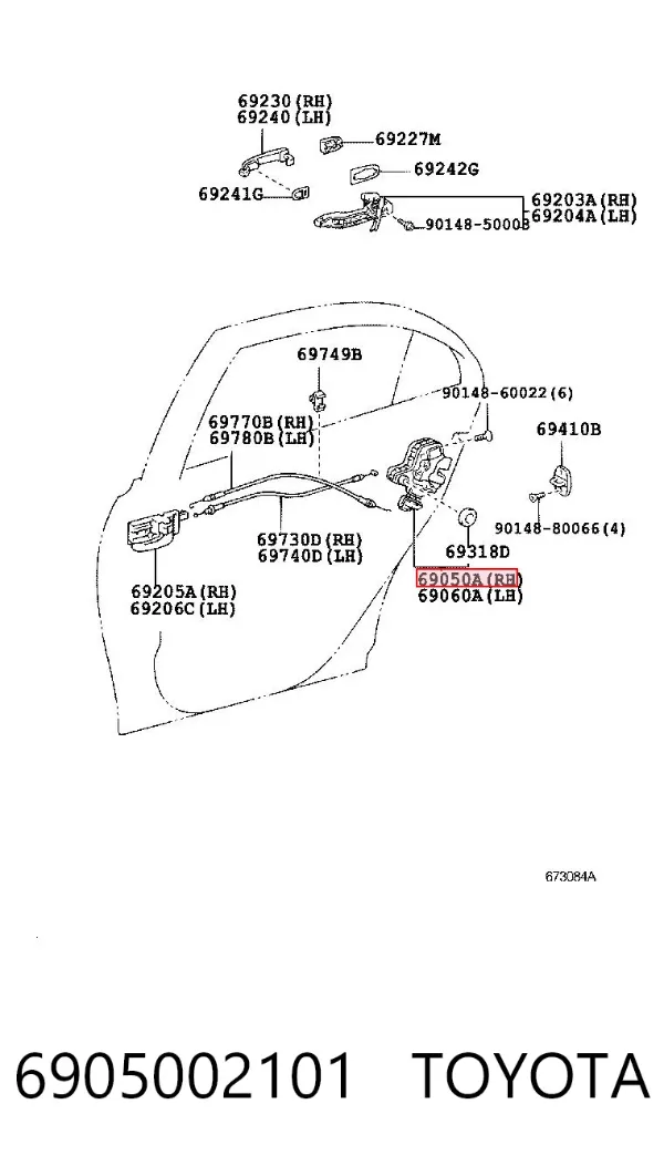 Замок задньої дверї, правої 6905002101 Toyota