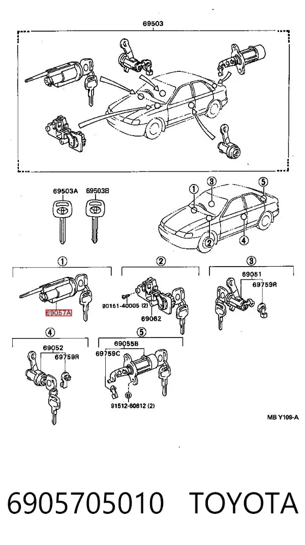 Личинка замка запалювання 6905705010 Toyota