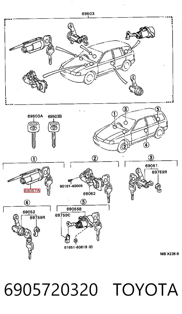Личинка замка запалювання 6905720320 Toyota
