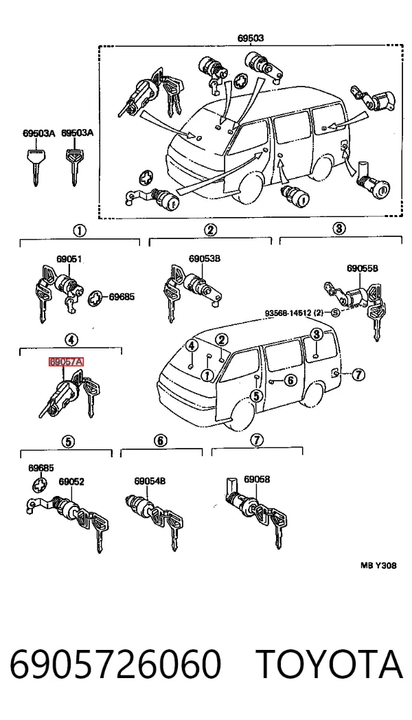 Личинка замка запалювання 6905726060 Toyota