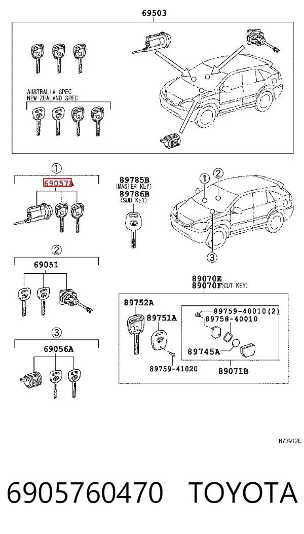 Личинка замка запалювання 6905760470 Toyota