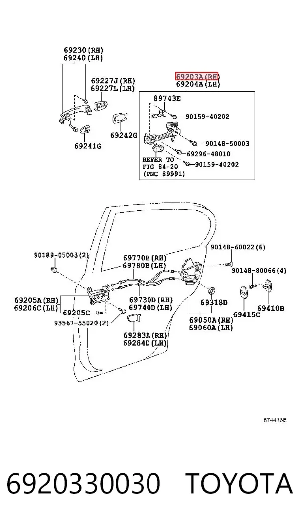 Тримач зовнішньої ручки дверей, задніх правих 6920330030 Toyota