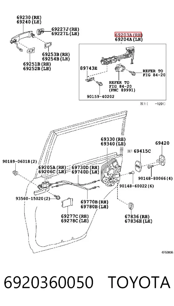 Тримач зовнішньої ручки дверей, задніх лівих 6920360050 Toyota