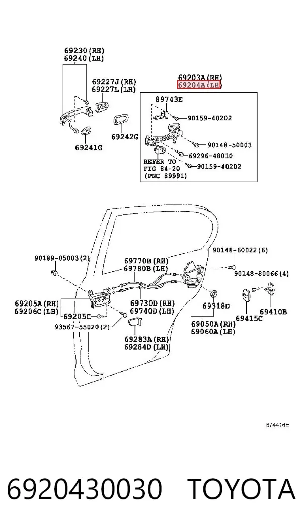 Тримач зовнішньої ручки дверей, задніх лівих 6920430030 Toyota