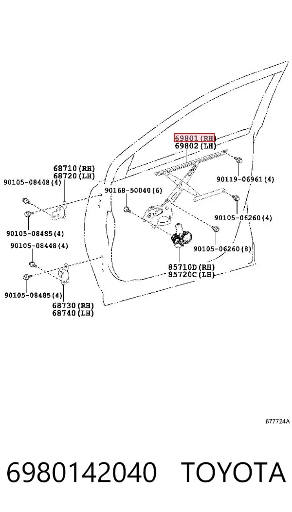 Механізм склопідіймача двері передньої, правої 6980142040 Toyota