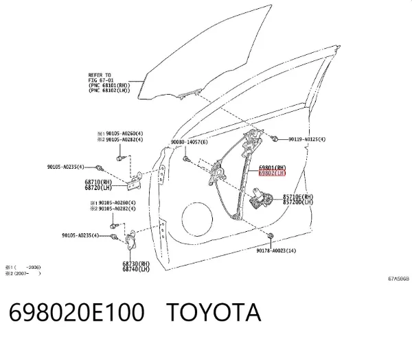 Склопідйомник передньої лівої двері 698020E100 Toyota