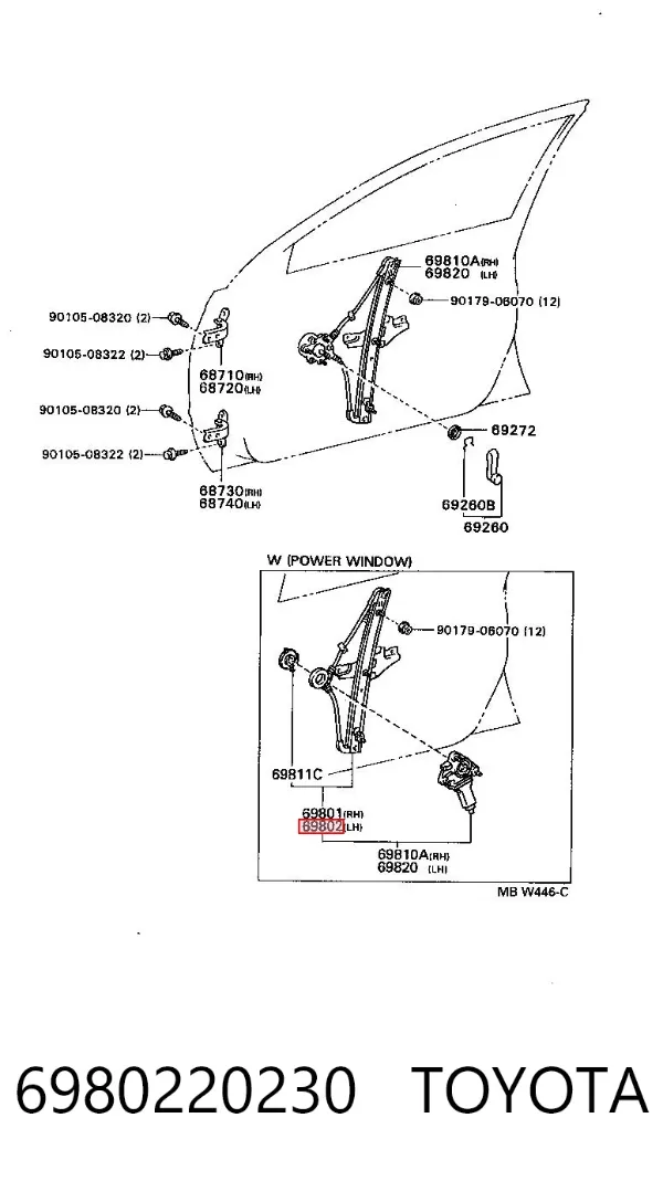 Склопідйомник передньої лівої двері 6980220230 Toyota