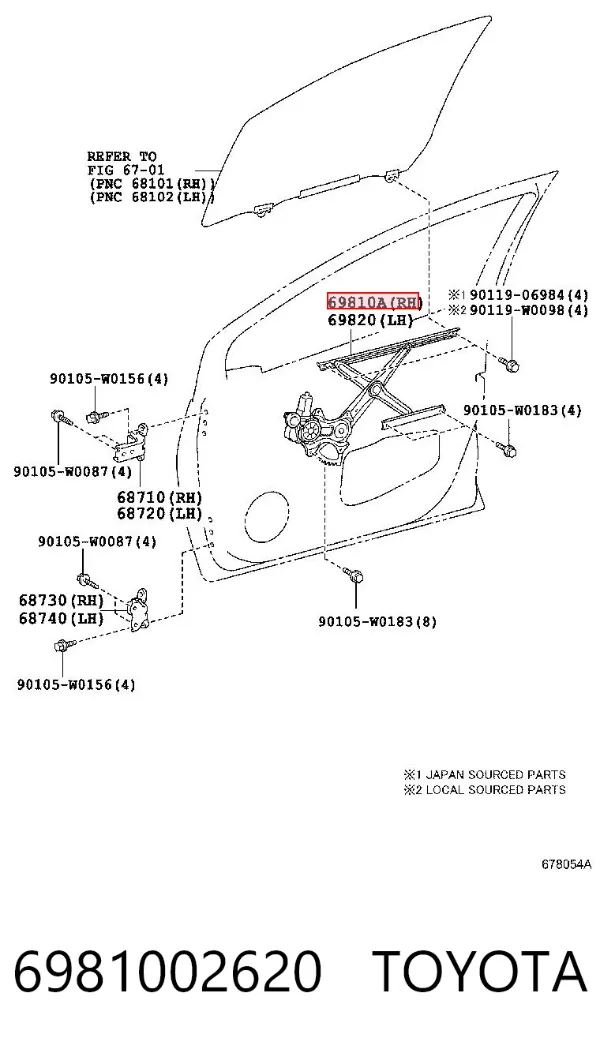 Механізм склопідіймача двері передньої, правої 6981002620 Toyota