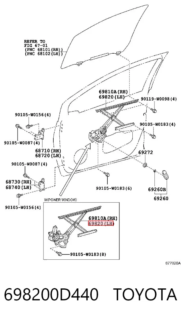 Склопідйомник передньої лівої двері 698200D440 Toyota