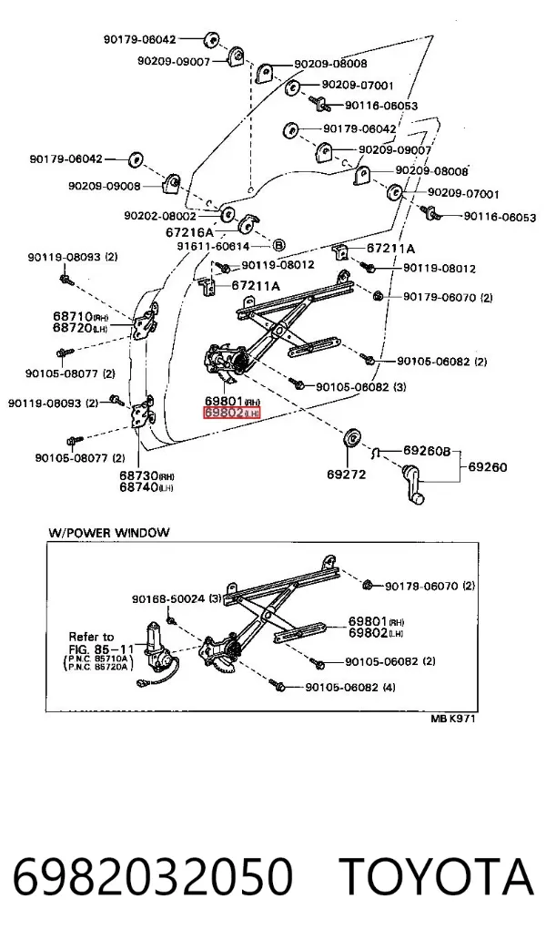 Склопідйомник передньої лівої двері 6982032050 Toyota
