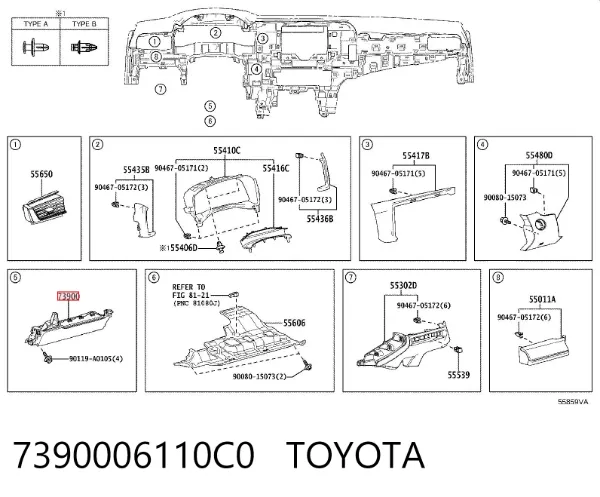 Подушка безпеки, водійська, AIRBAG, захисту колін 7390006110C0 Toyota