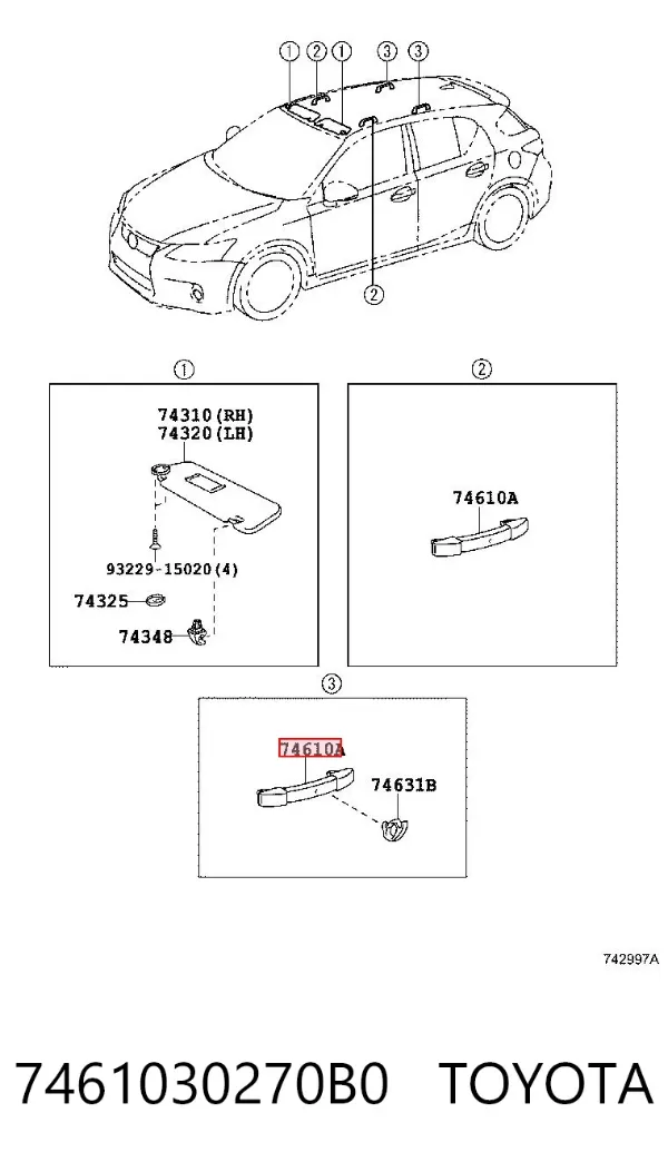 Ручка салону, дахи 7461030270B0 Toyota