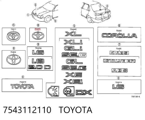 Емблема кришки багажника 7543112110 Toyota
