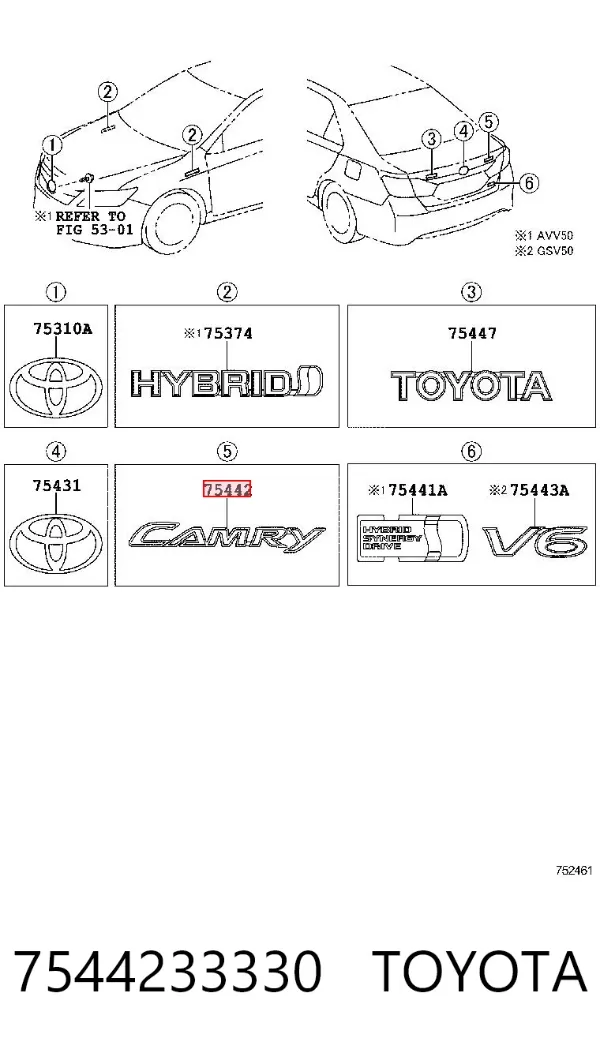 Емблема кришки багажника 7544233330 Toyota