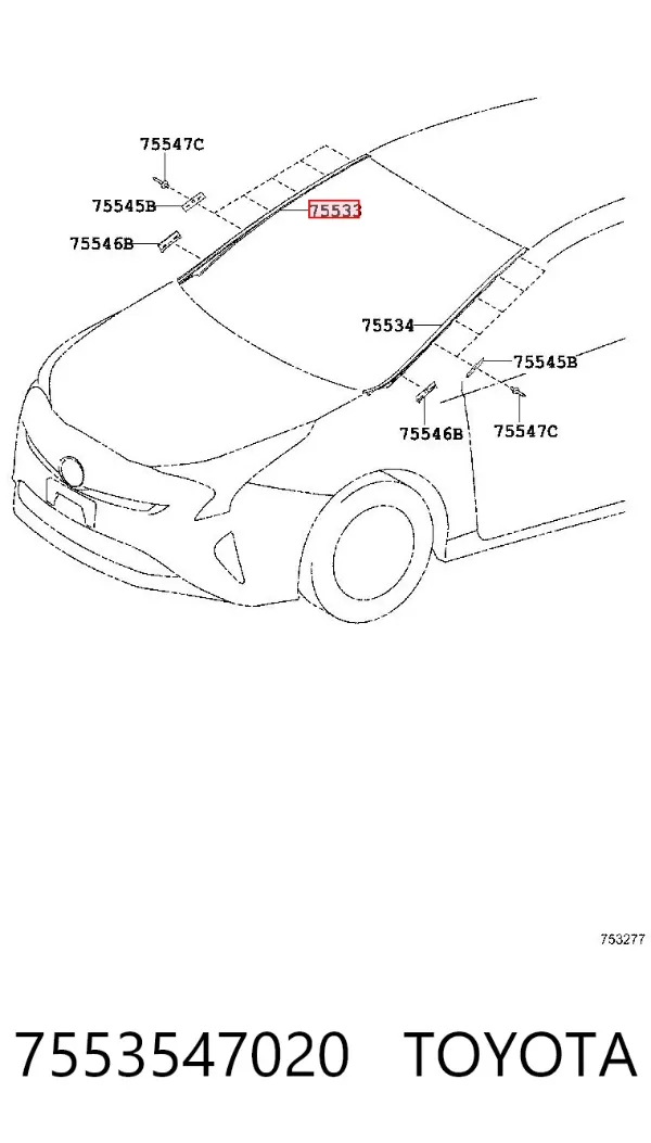 Молдинг лобового скла, правий 7553547020 Toyota