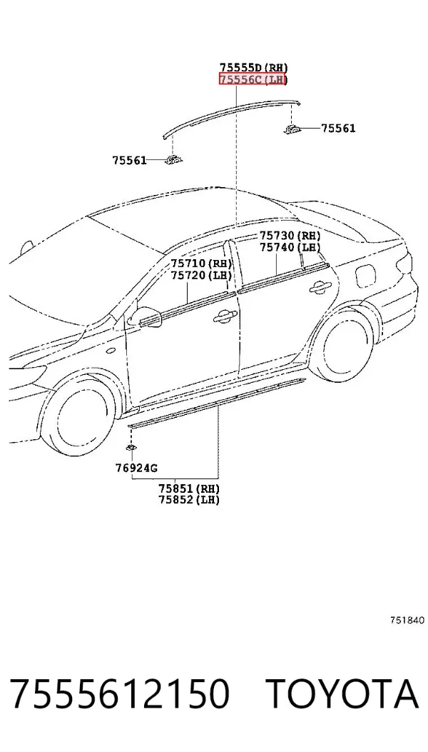 Молдинг даху, лівий 7555612150 Toyota