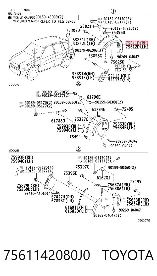 Розширювач переднього крила, правий 7561142080J0 Toyota