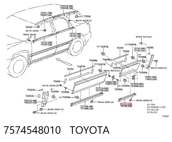 Молдинг задніх правих дверей, нижній 7574548010 Toyota