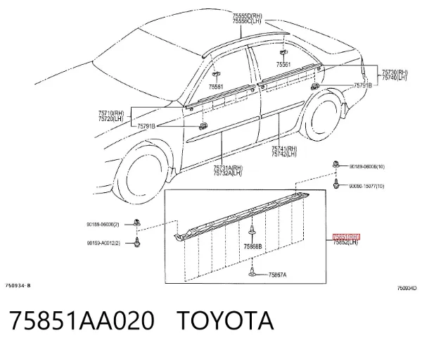 Накладка зовнішня (молдинг) порога, правий 75851AA020 Toyota