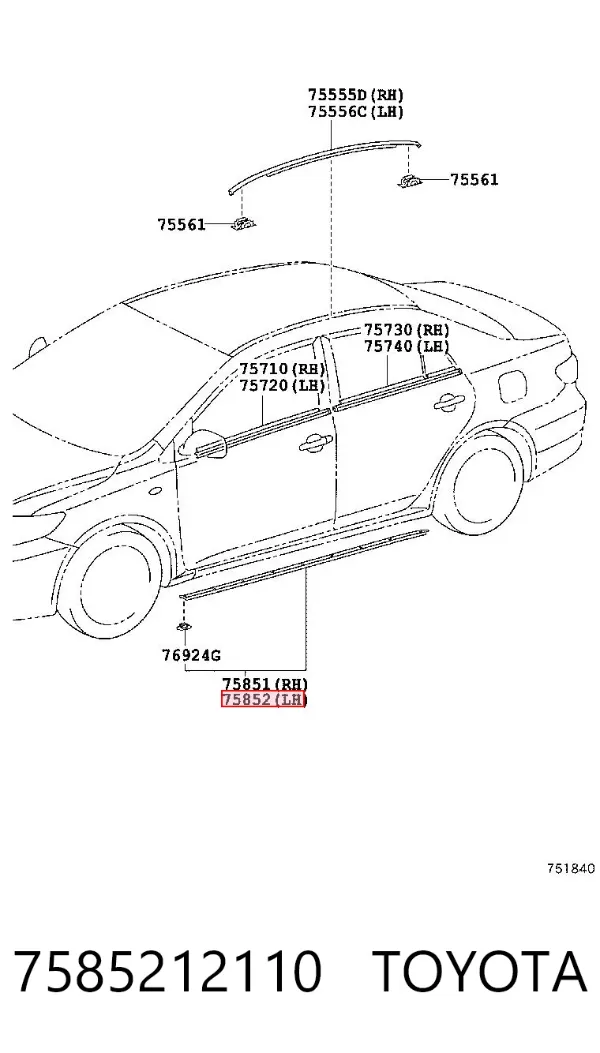 Накладка зовнішня (молдинг) порога, лівий 7585212110 Toyota