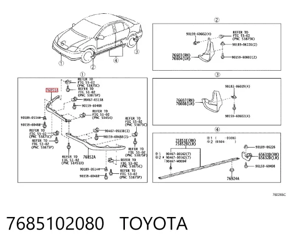 Спойлер переднього бампера, правий 7685102080 Toyota