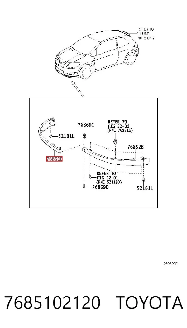 Спойлер переднього бампера, правий 7685102120 Toyota