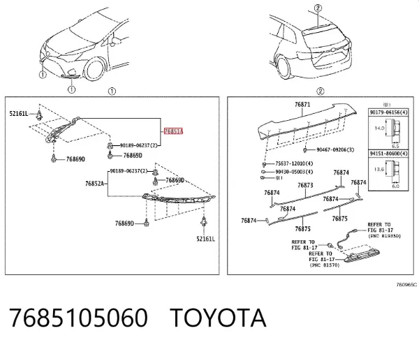 Спойлер переднього бампера, правий 7685105060 Toyota