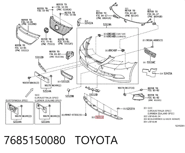 Спойлер переднього бампера 7685150080 Toyota