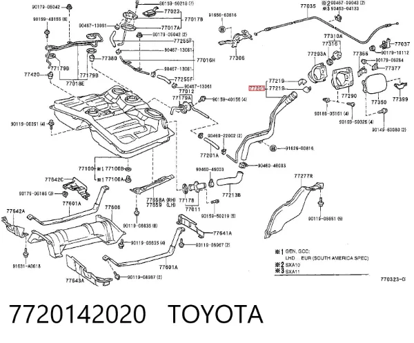 Шланг заливної горловини, паливного бака 7720142020 Toyota