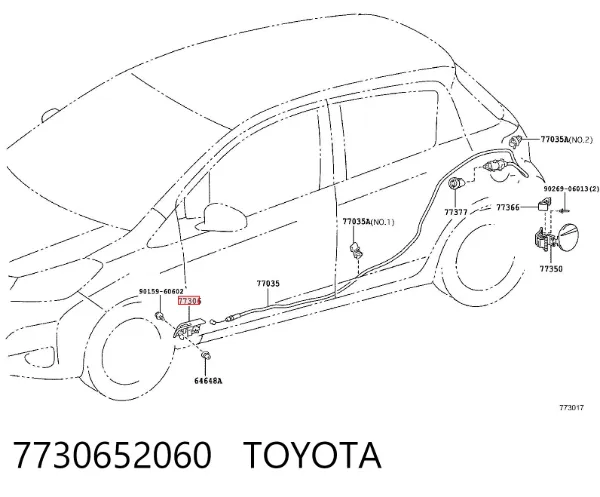 Трос відкривання лючка бензобака 7730652060 Toyota