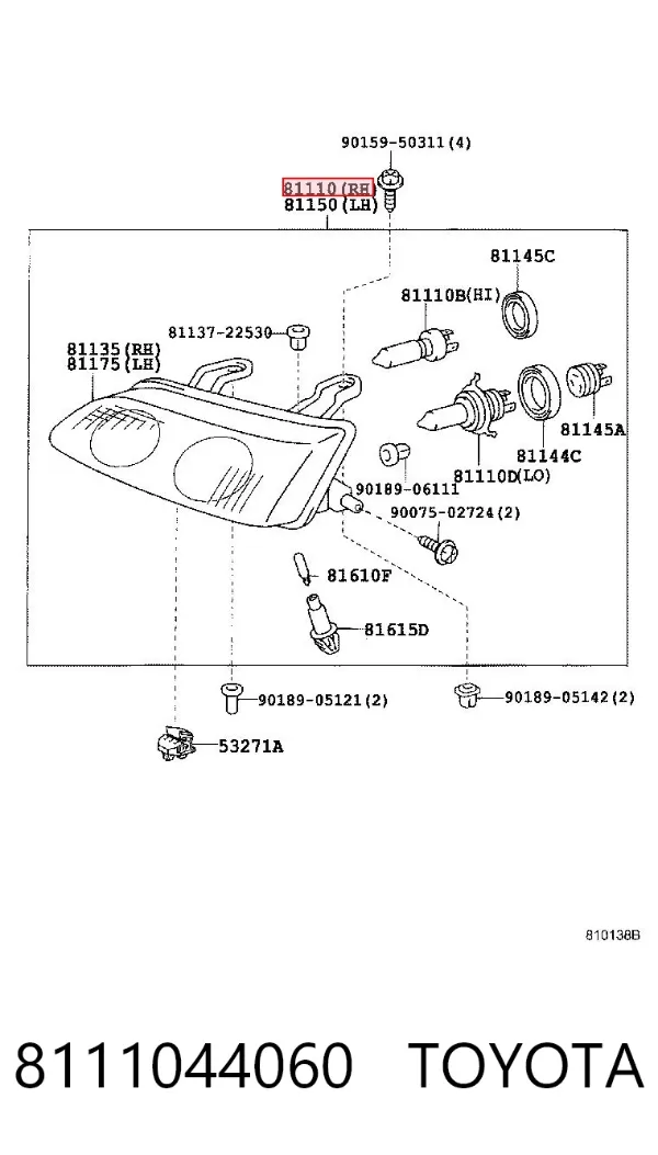 Фара права 8111044060 Toyota