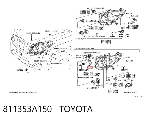 Кришка фари, задня 811353A150 Toyota