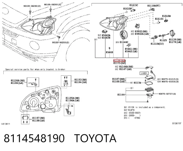 Фара права 8114548190 Toyota