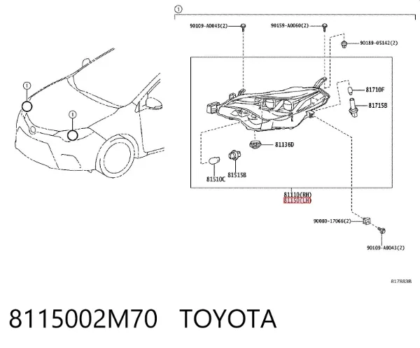 Фара ліва 8115002M70 Toyota