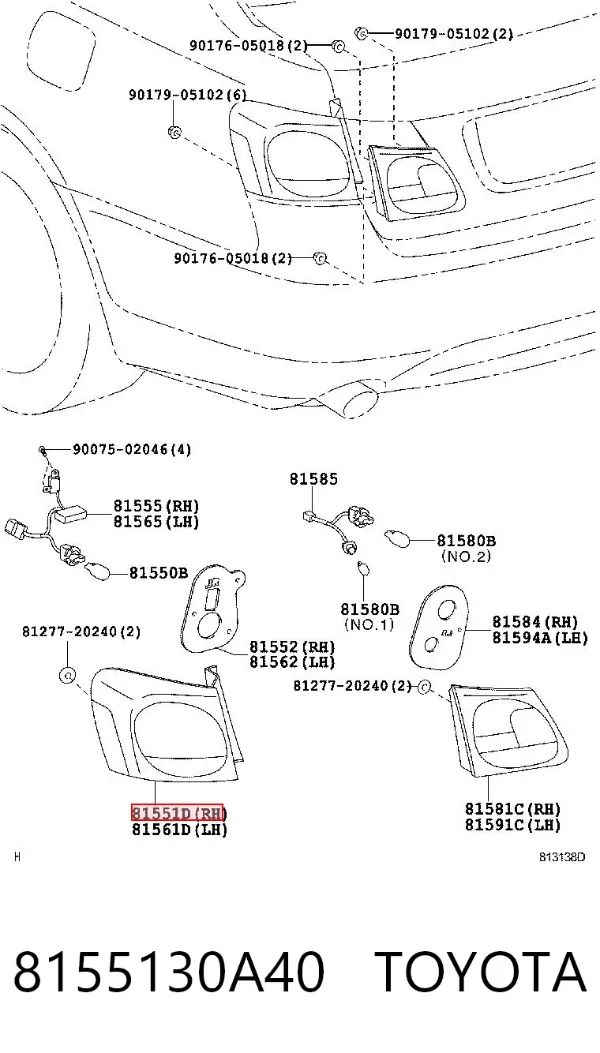 Ліхтар задній правий, зовнішній 8155130A40 Toyota
