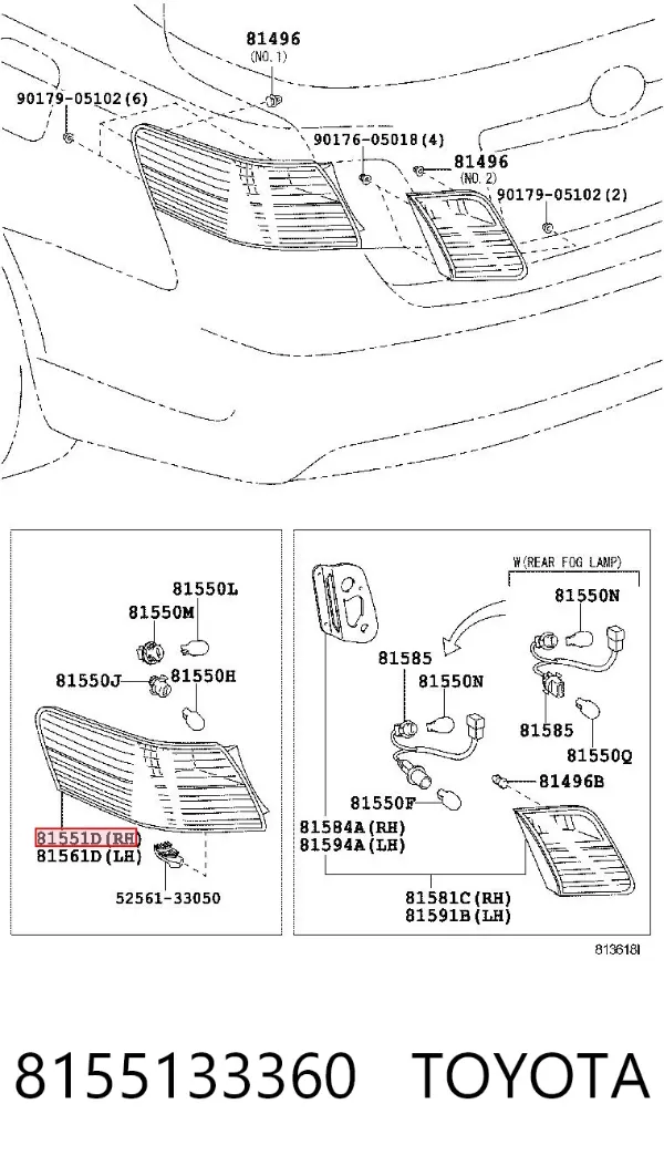 Ліхтар задній правий, зовнішній 8155133360 Toyota