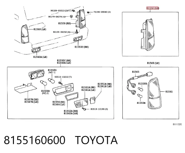 Задня права фара 8155160600 Toyota