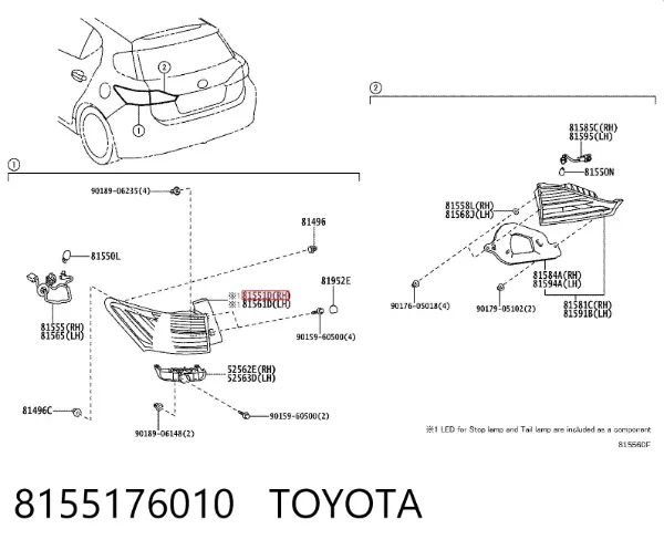 Ліхтар задній правий, зовнішній 8155176010 Toyota