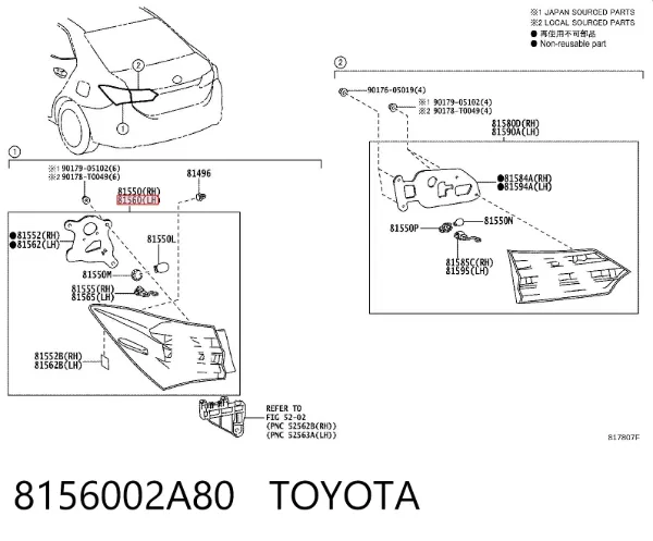 Ліхтар задній лівий, зовнішній 8156002A80 Toyota