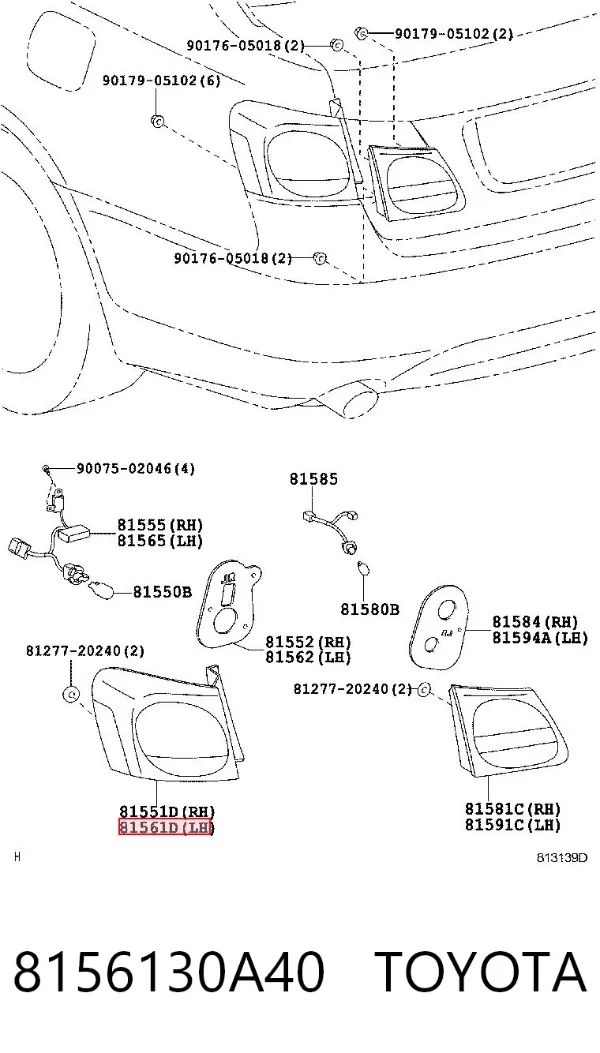 Ліхтар задній лівий, зовнішній 8156130A40 Toyota