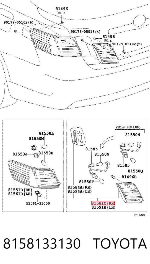 Ліхтар задній правий, внутрішній 8158133130 Toyota