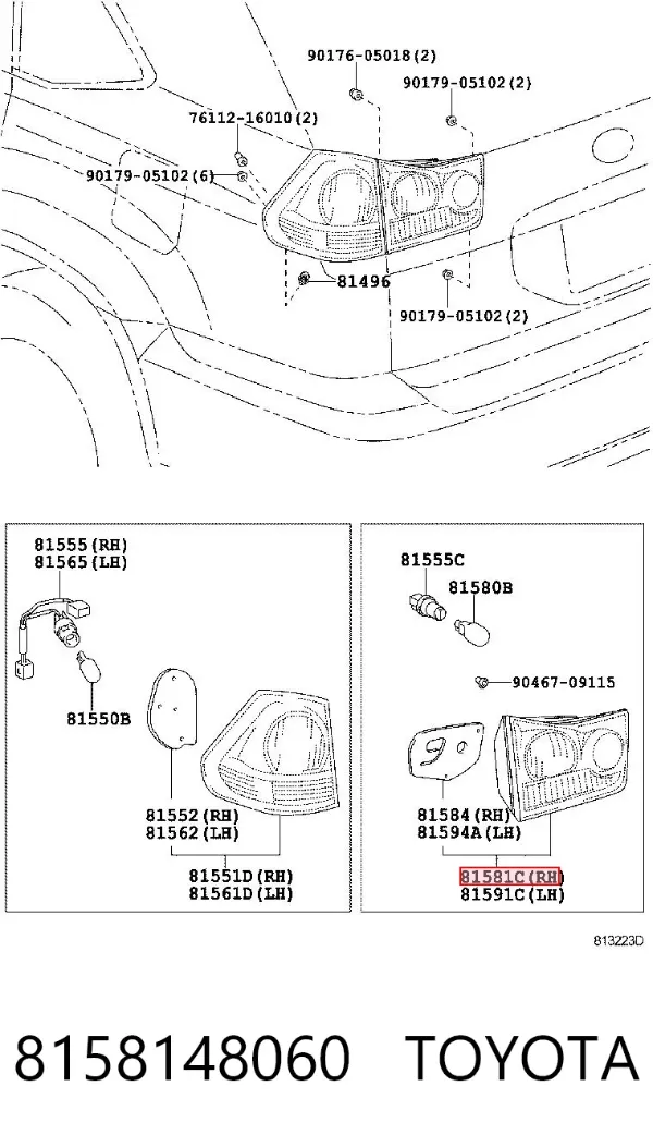 Ліхтар задній правий, внутрішній 8158148060 Toyota