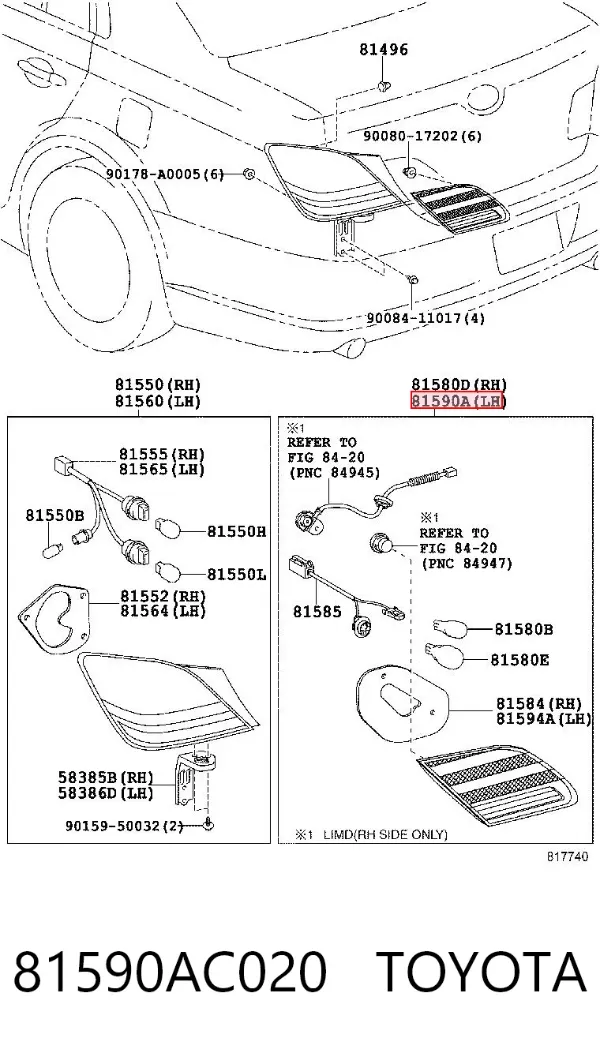 Ліхтар задній лівий, внутрішній 81590AC020 Toyota